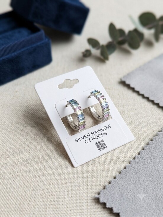 925 Sterling Silver Jewelry - Sterling Silver NWT Pastel Rainbow Hoop Earrings - Multicolor